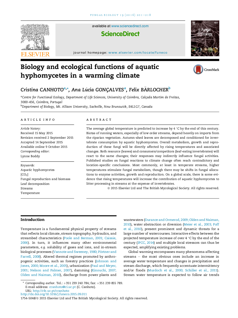 Biology and ecological functions of aquatic hyphomycetes in a warming climate