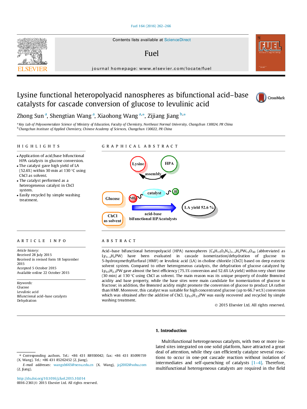 نانوکره‌های heteropolyacid کاربردی لیزین به عنوان کاتالیزور اسید و باز دوعاملی برای تبدیل آبشاری گلوکز به لوولینیک اسید