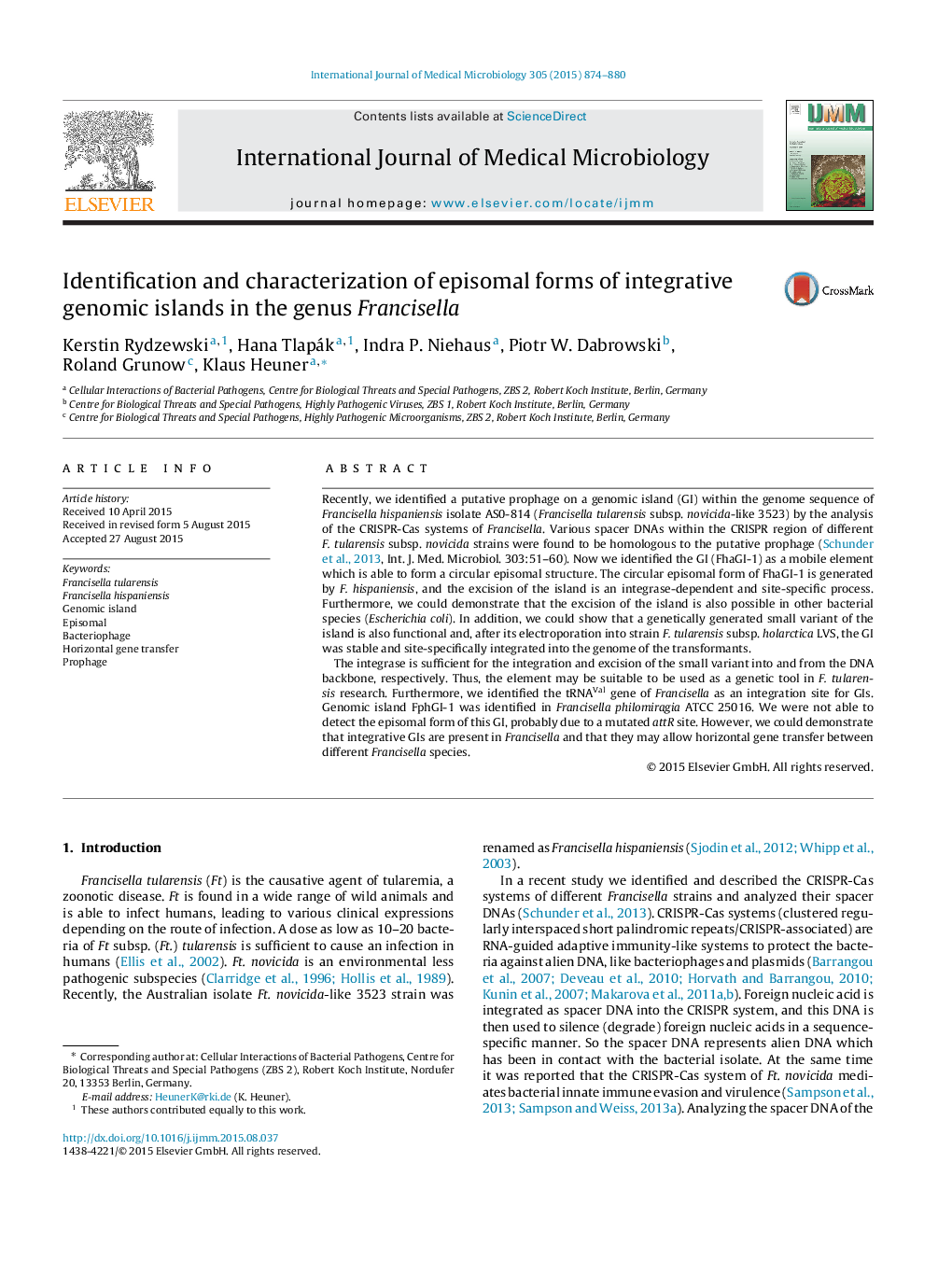 Identification and characterization of episomal forms of integrative genomic islands in the genus Francisella