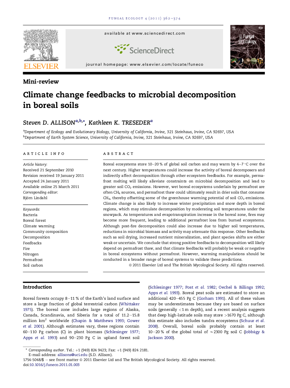 Climate change feedbacks to microbial decomposition in boreal soils