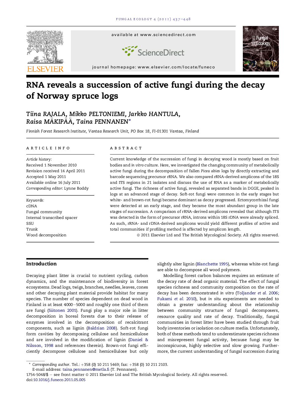 RNA reveals a succession of active fungi during the decay of Norway spruce logs