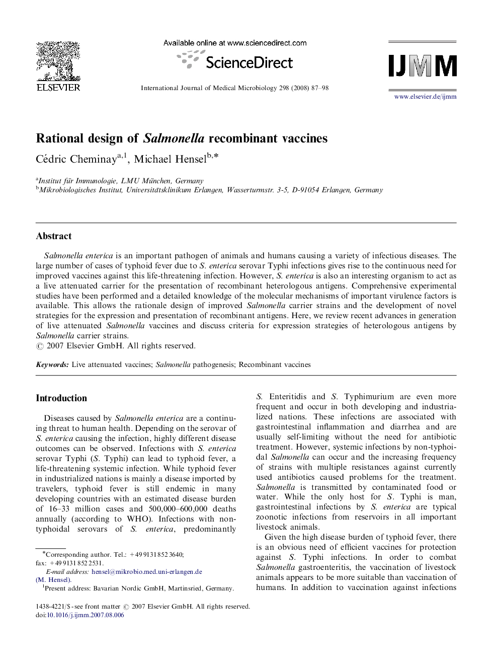 Rational design of Salmonella recombinant vaccines