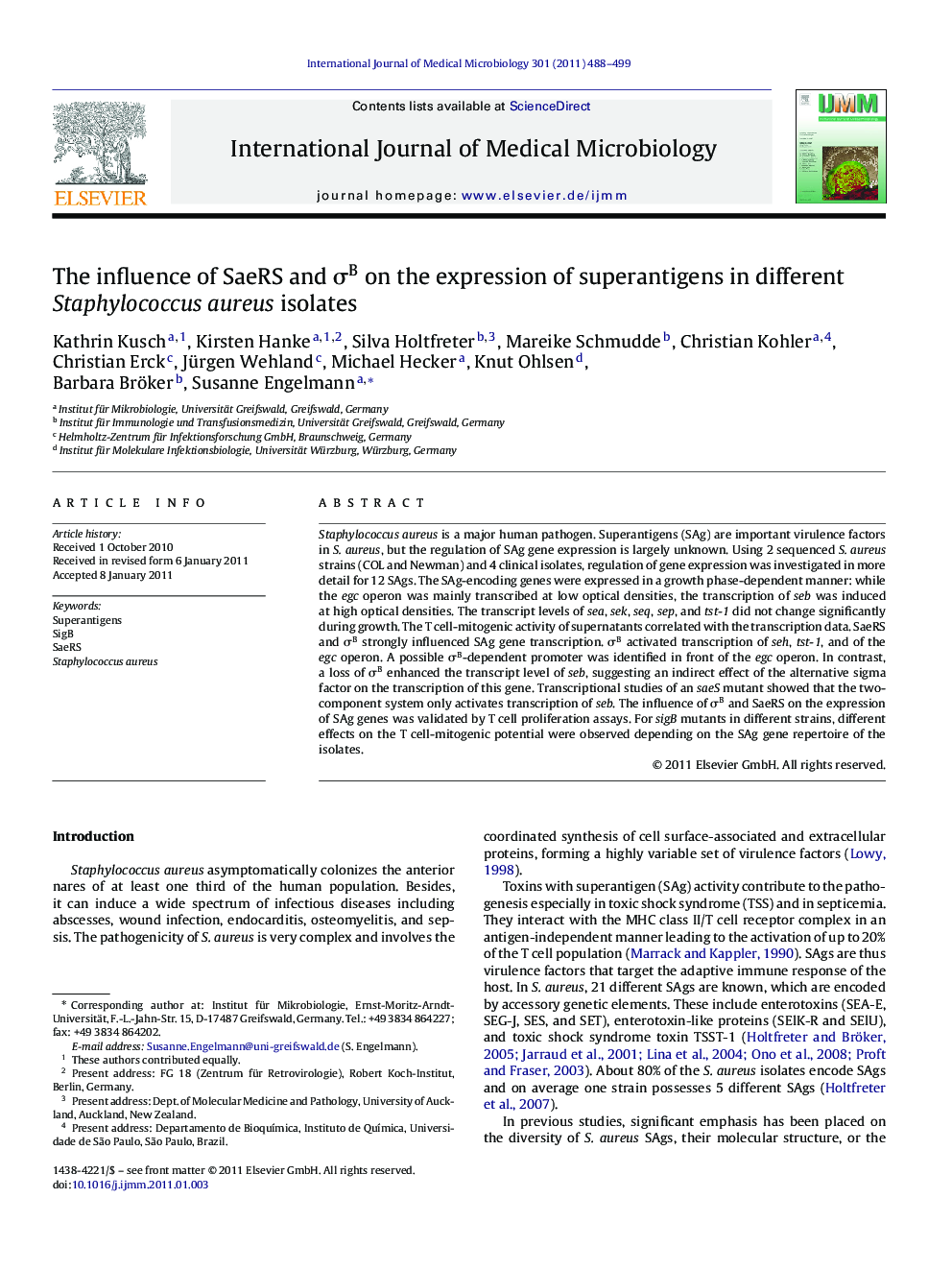 The influence of SaeRS and σB on the expression of superantigens in different Staphylococcus aureus isolates