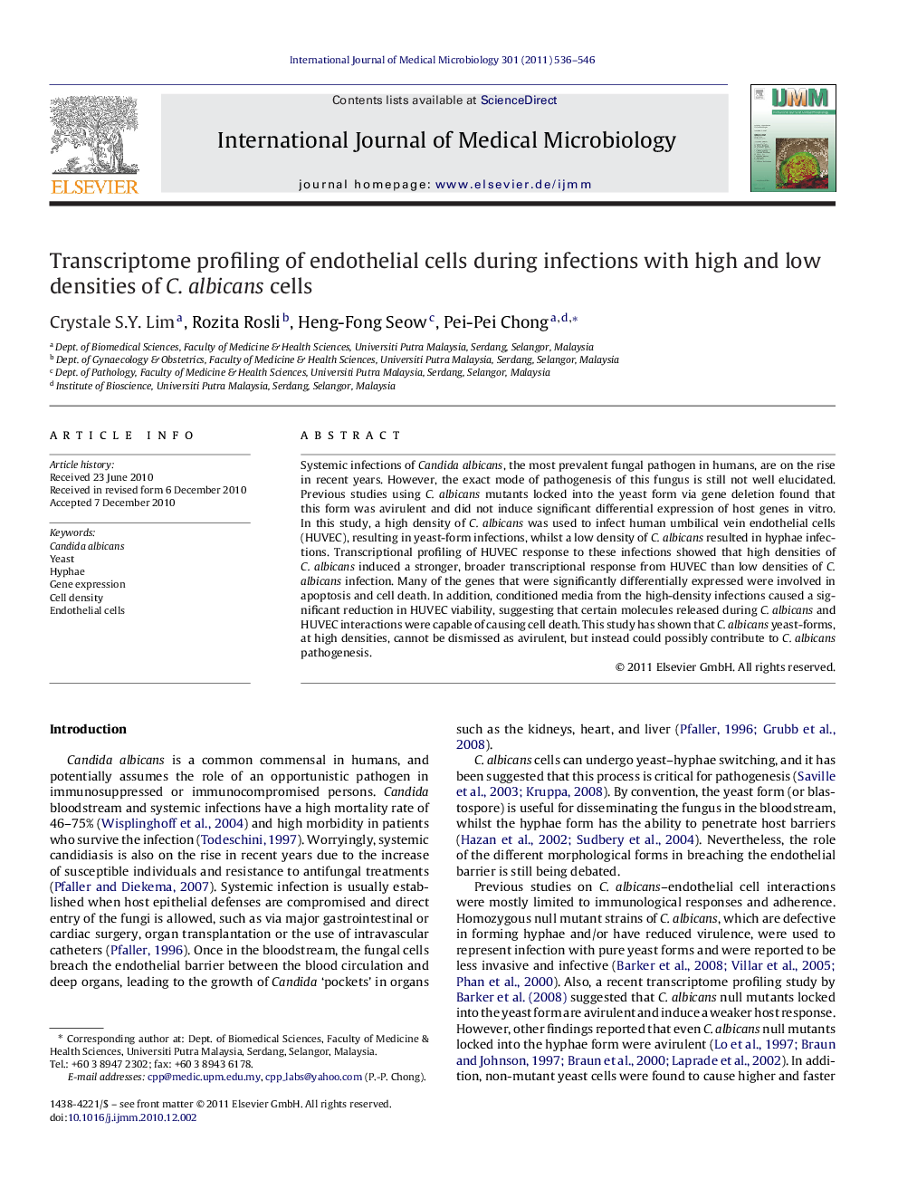 Transcriptome profiling of endothelial cells during infections with high and low densities of C. albicans cells