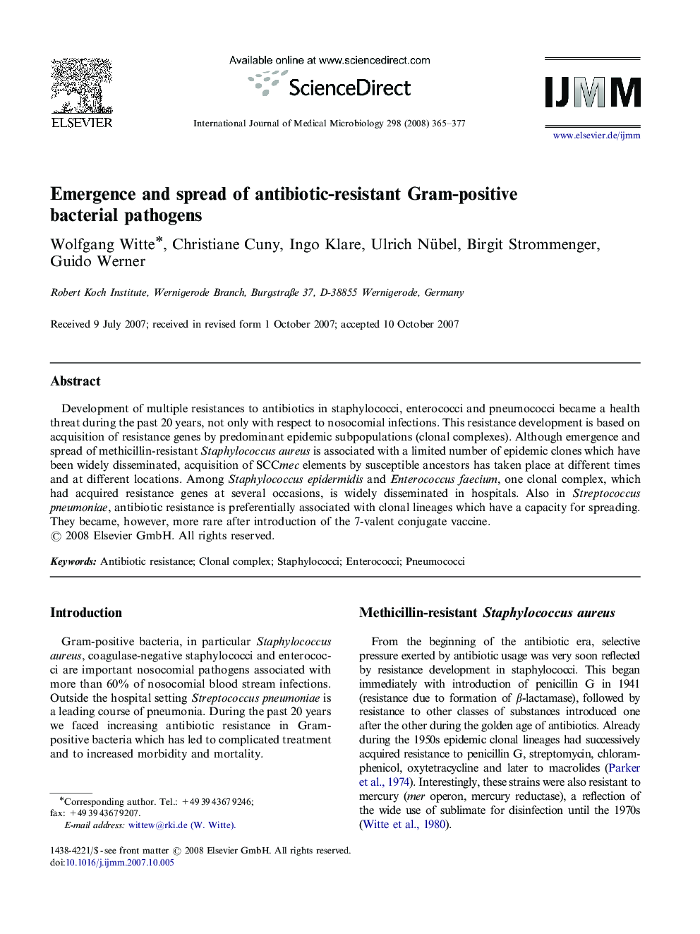 Emergence and spread of antibiotic-resistant Gram-positive bacterial pathogens