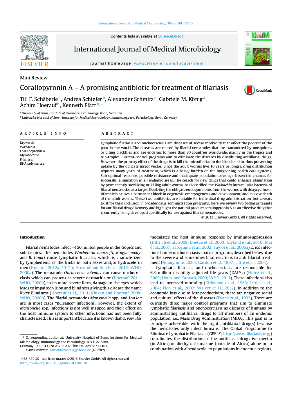 Corallopyronin A – A promising antibiotic for treatment of filariasis