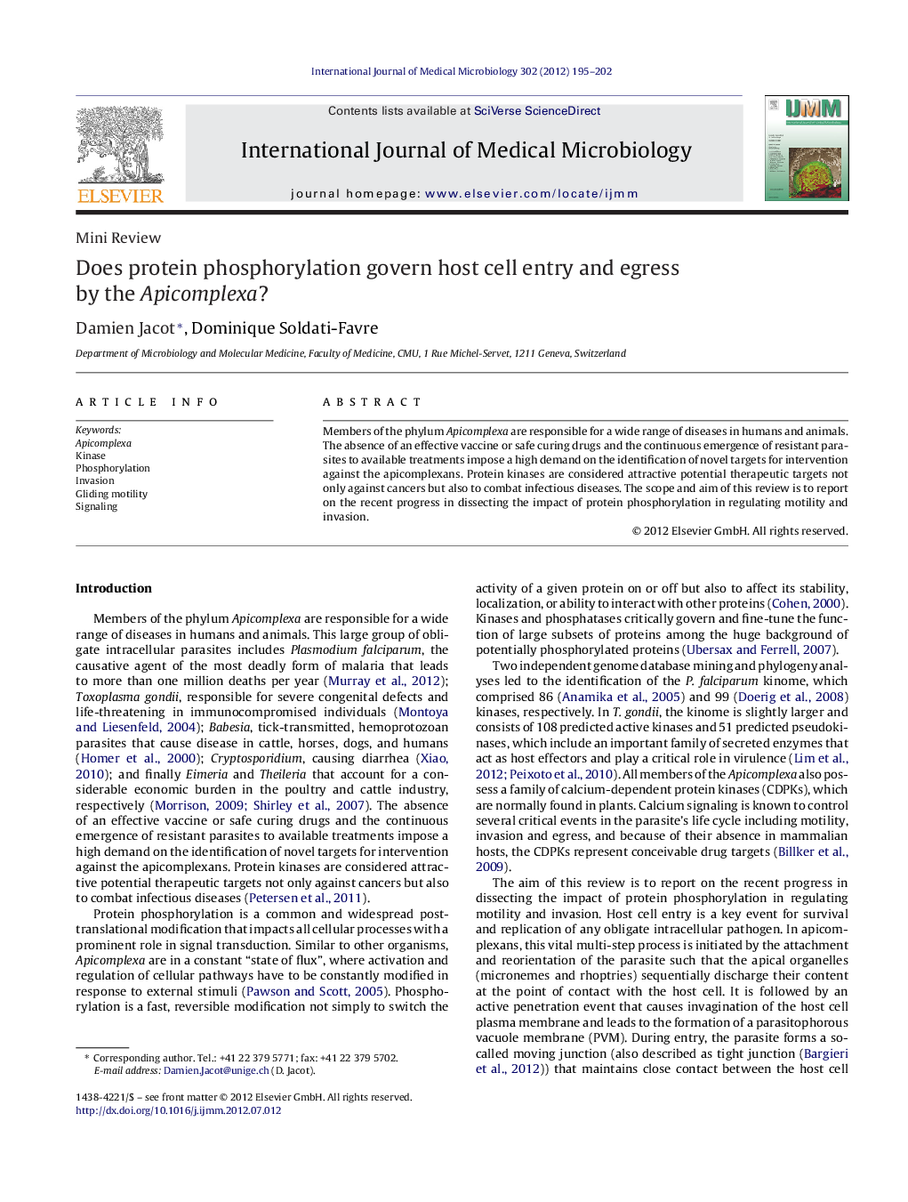 Does protein phosphorylation govern host cell entry and egress by the Apicomplexa?