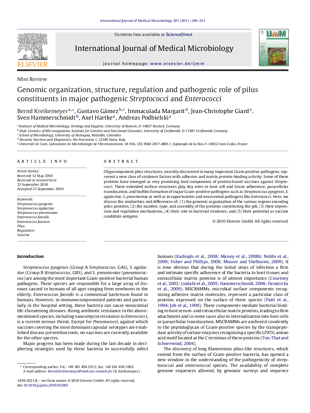 Genomic organization, structure, regulation and pathogenic role of pilus constituents in major pathogenic Streptococci and Enterococci