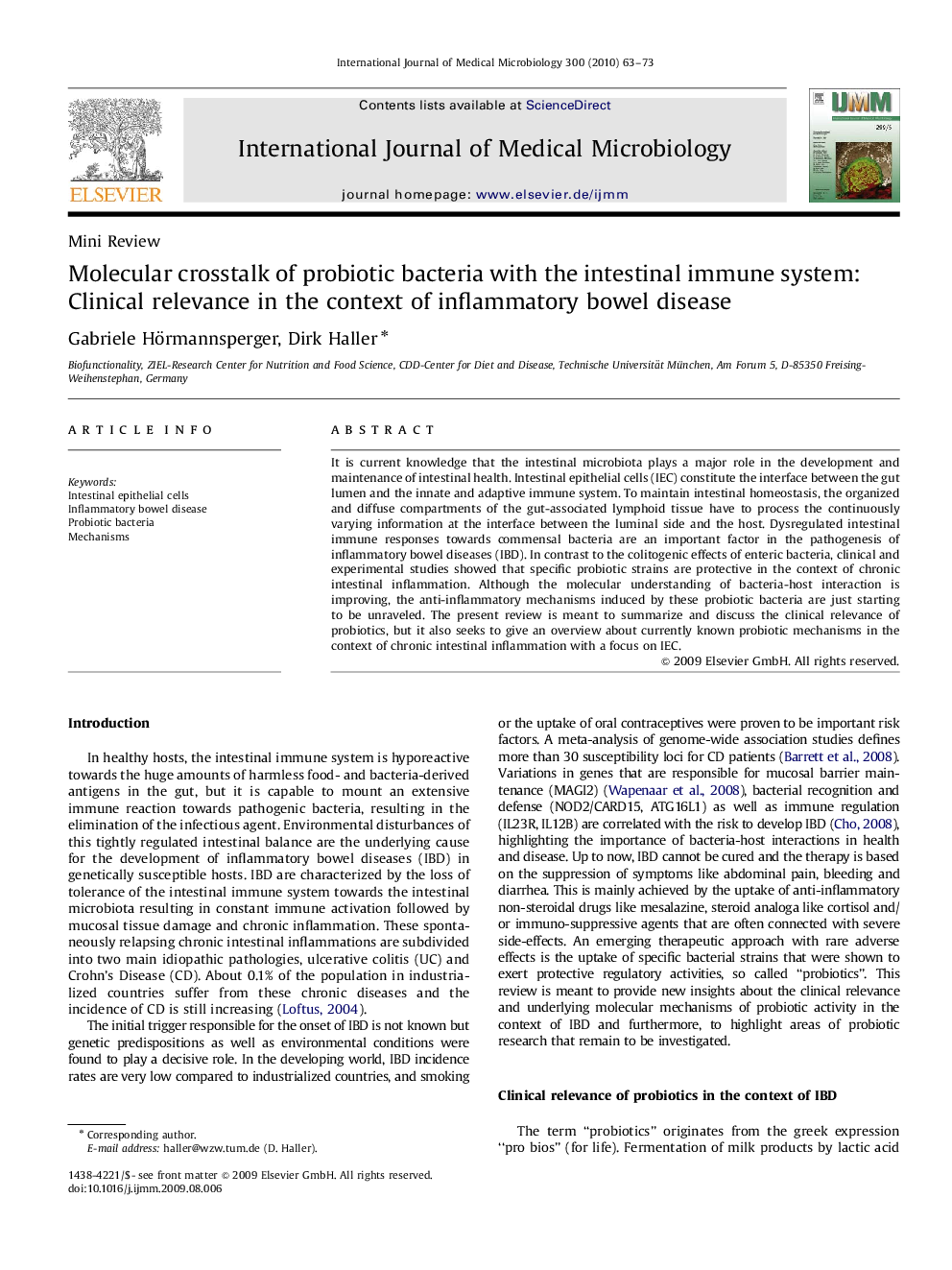 Molecular crosstalk of probiotic bacteria with the intestinal immune system: Clinical relevance in the context of inflammatory bowel disease