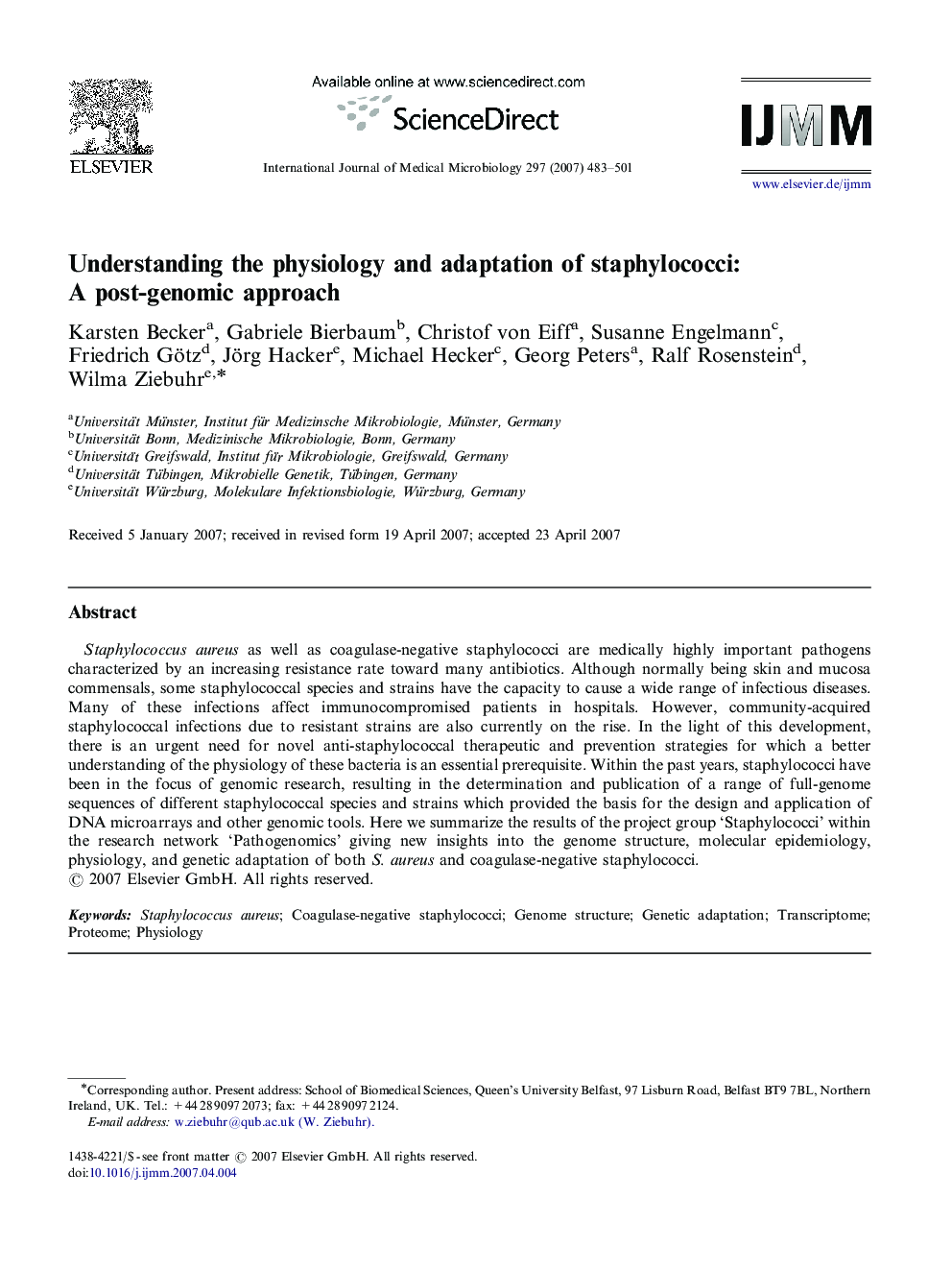 Understanding the physiology and adaptation of staphylococci: A post-genomic approach