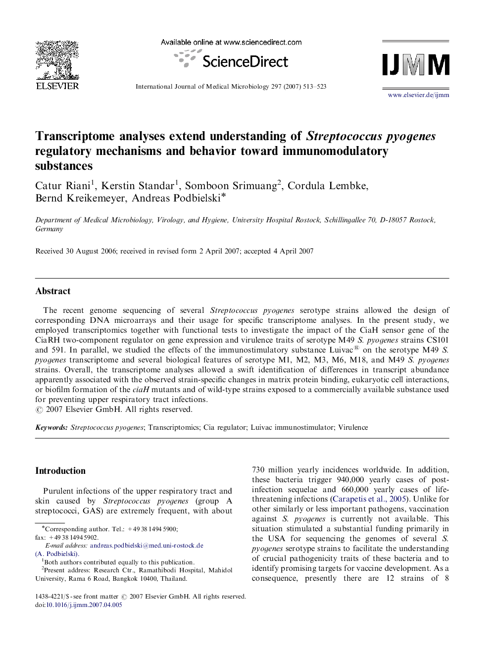 Transcriptome analyses extend understanding of Streptococcus pyogenes regulatory mechanisms and behavior toward immunomodulatory substances