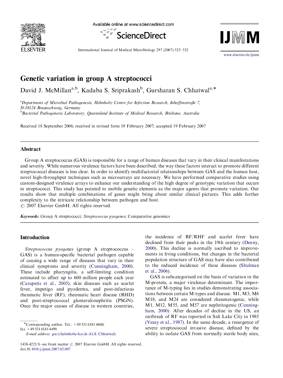 Genetic variation in group A streptococci