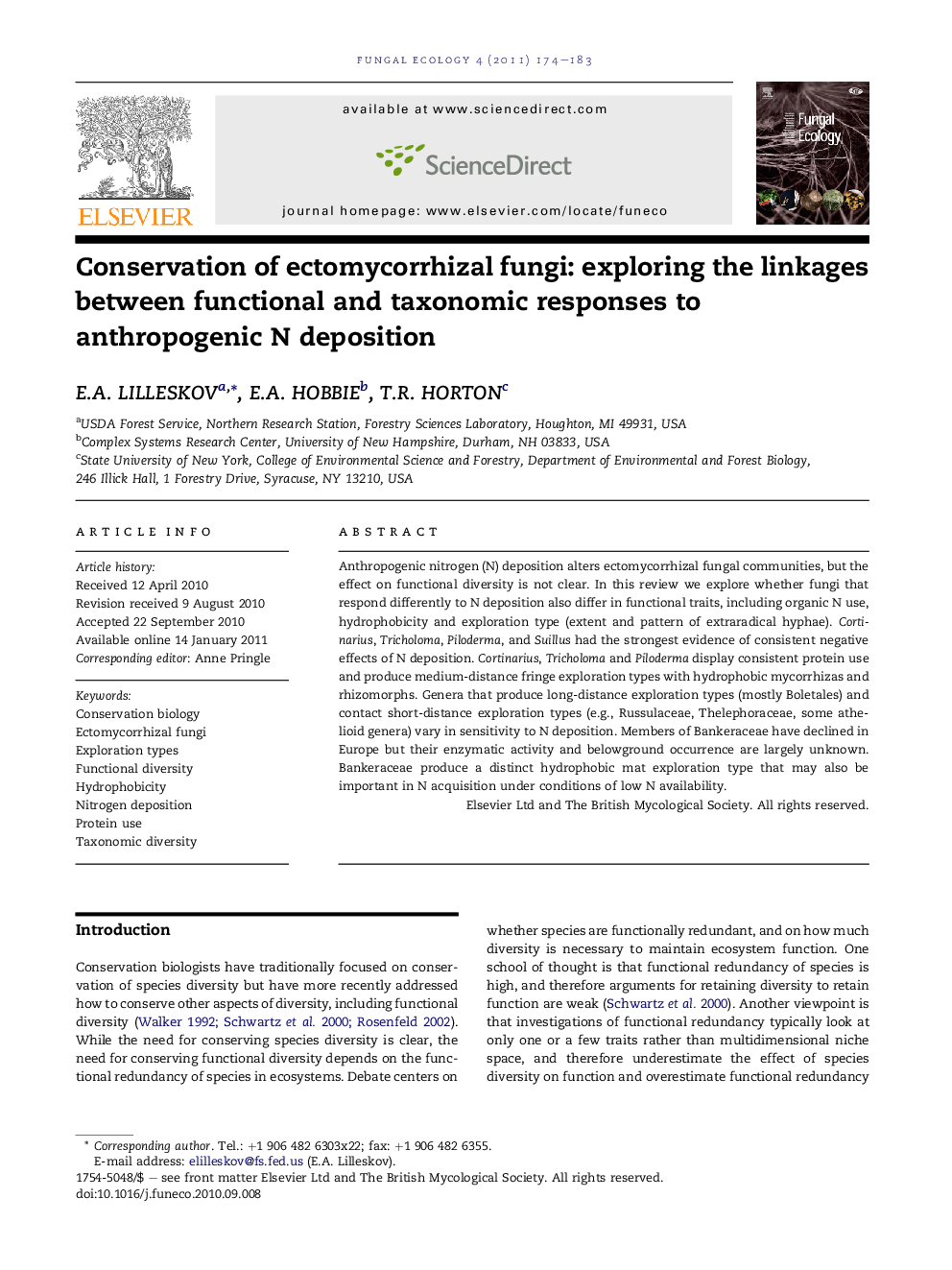 Conservation of ectomycorrhizal fungi: exploring the linkages between functional and taxonomic responses to anthropogenic N deposition