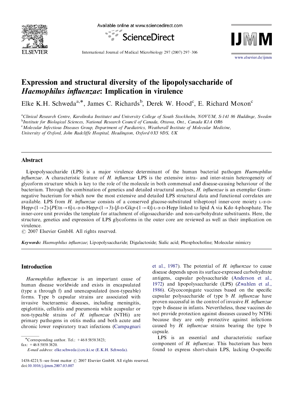 Expression and structural diversity of the lipopolysaccharide of Haemophilus influenzae: Implication in virulence