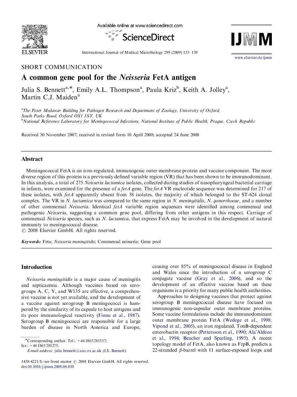 A common gene pool for the Neisseria FetA antigen