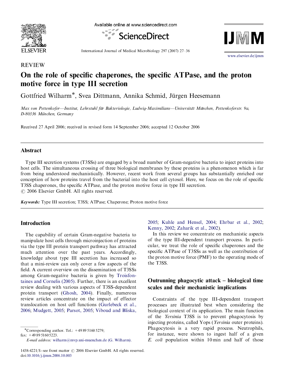 On the role of specific chaperones, the specific ATPase, and the proton motive force in type III secretion