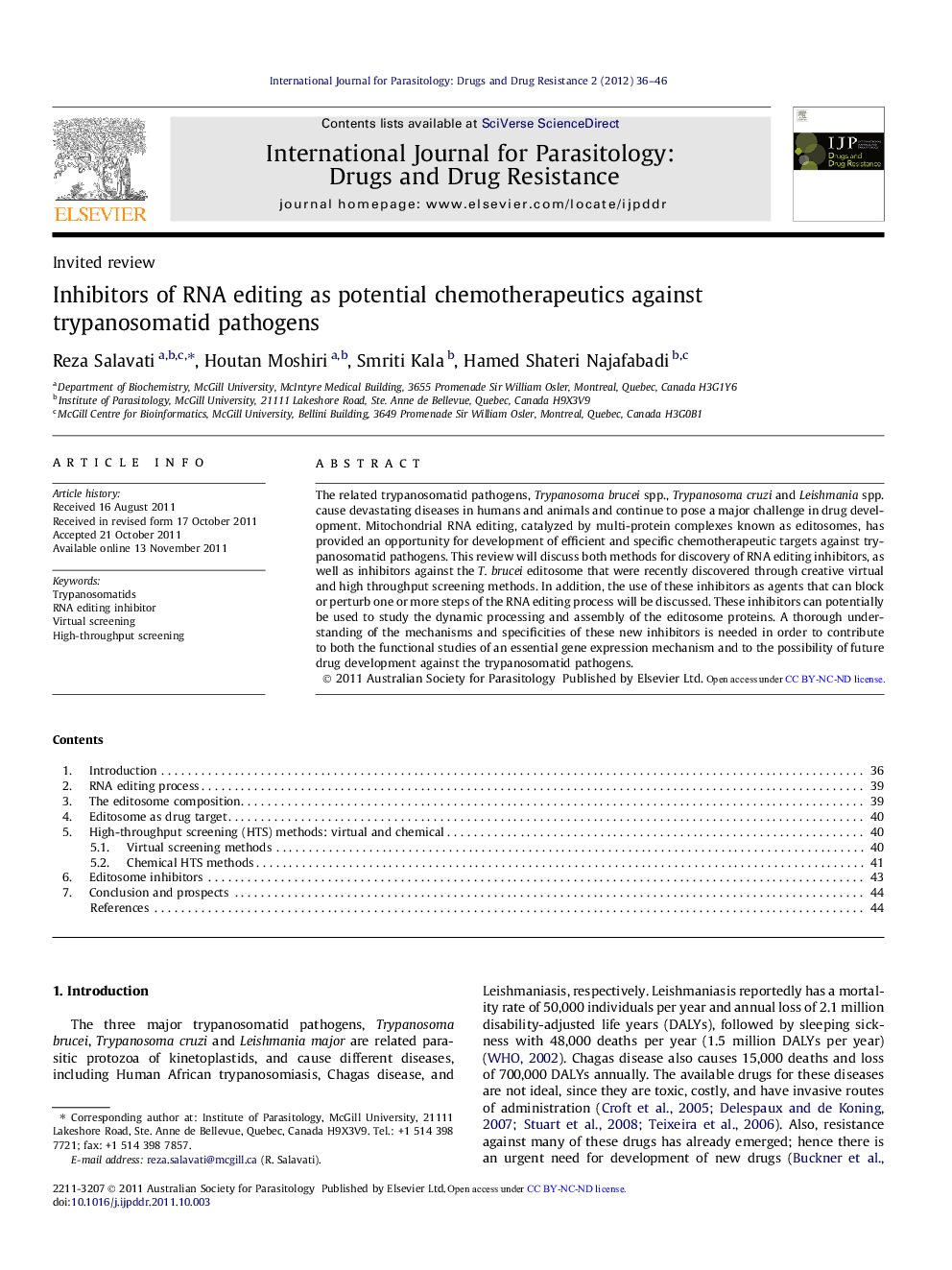 Inhibitors of RNA editing as potential chemotherapeutics against trypanosomatid pathogens