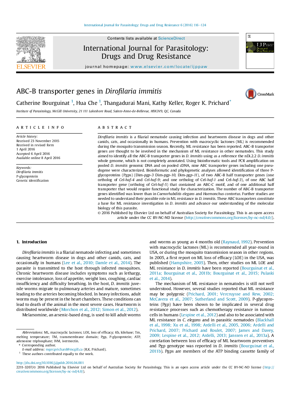 ABC-B transporter genes in Dirofilaria immitis