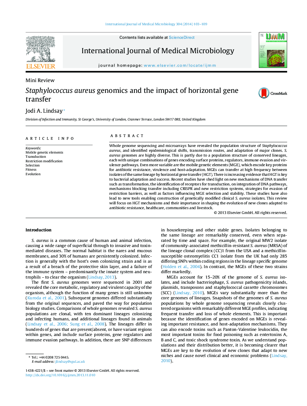 Staphylococcus aureus genomics and the impact of horizontal gene transfer