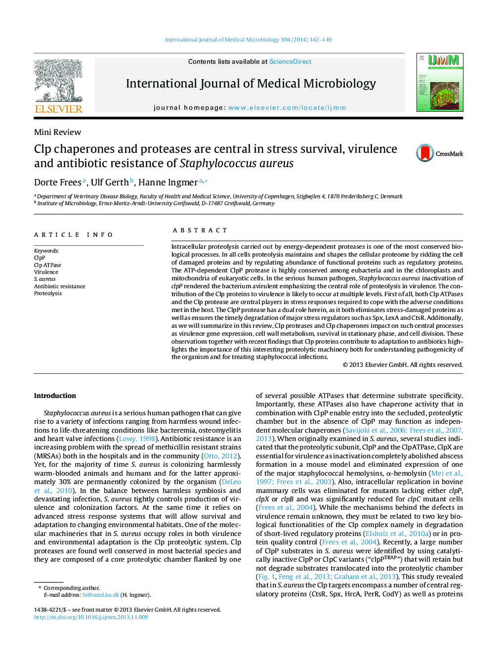 Clp chaperones and proteases are central in stress survival, virulence and antibiotic resistance of Staphylococcus aureus