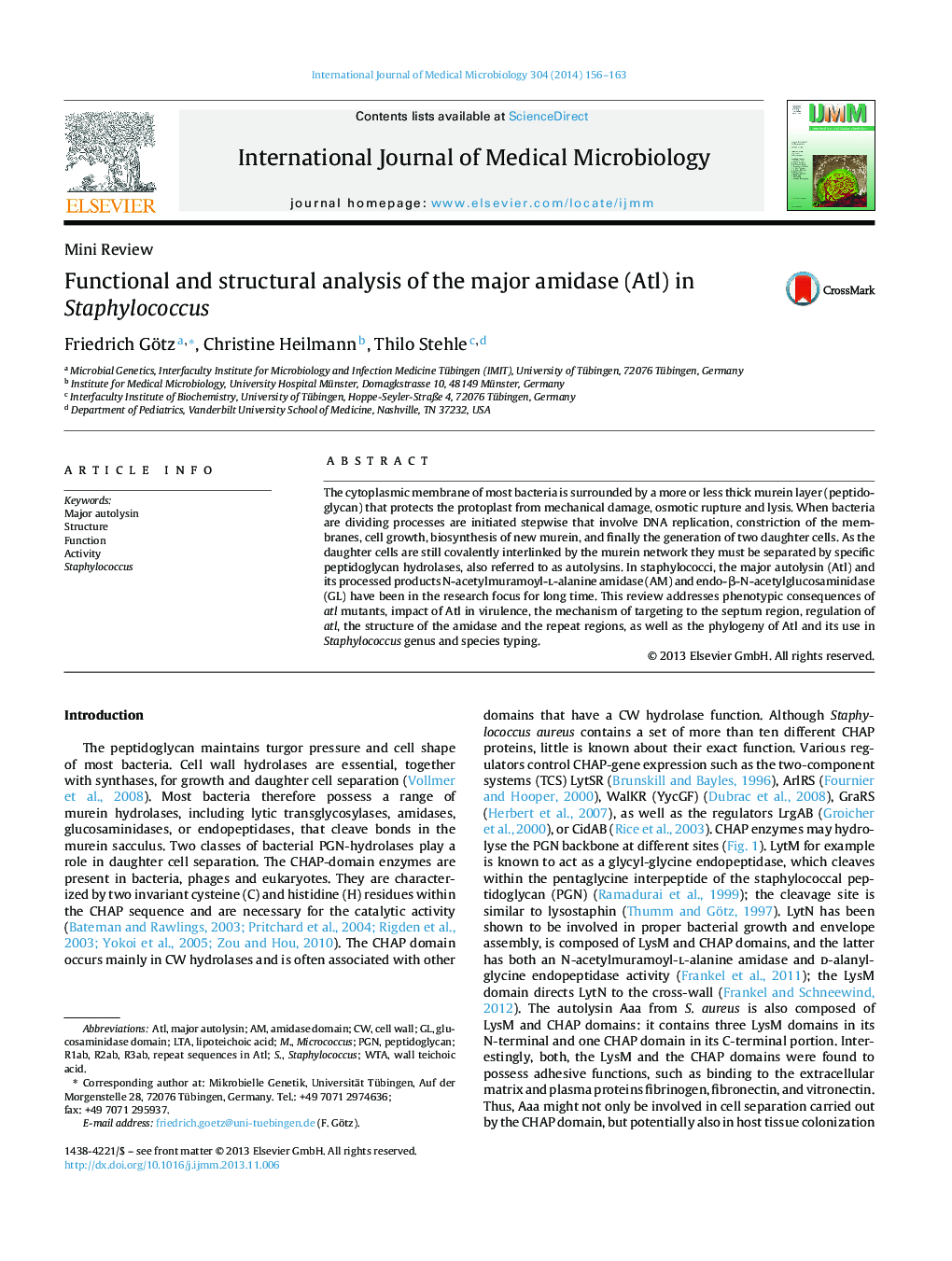 Functional and structural analysis of the major amidase (Atl) in Staphylococcus