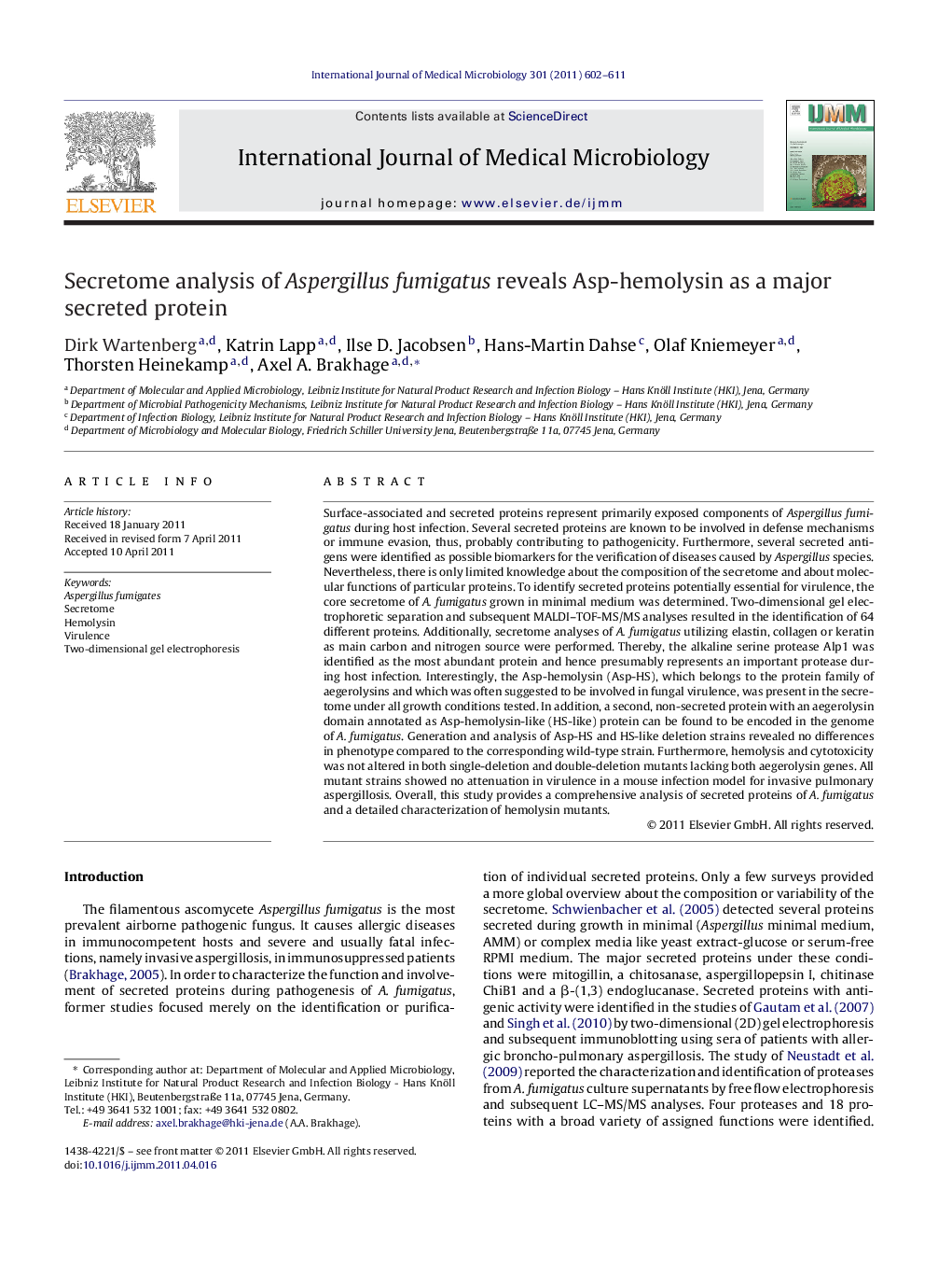 Secretome analysis of Aspergillus fumigatus reveals Asp-hemolysin as a major secreted protein