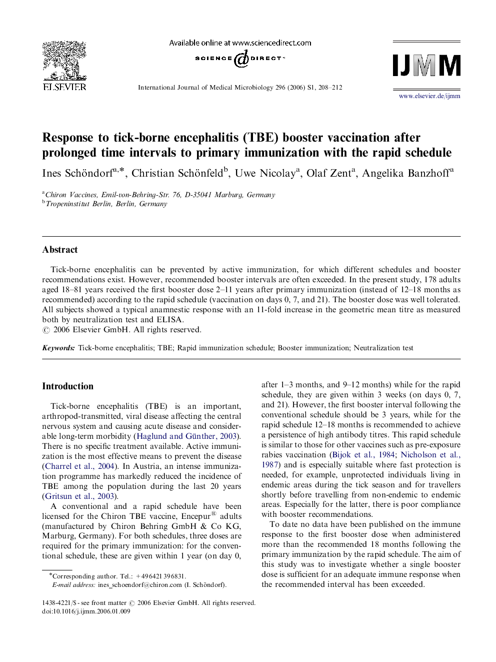 Response to tick-borne encephalitis (TBE) booster vaccination after prolonged time intervals to primary immunization with the rapid schedule