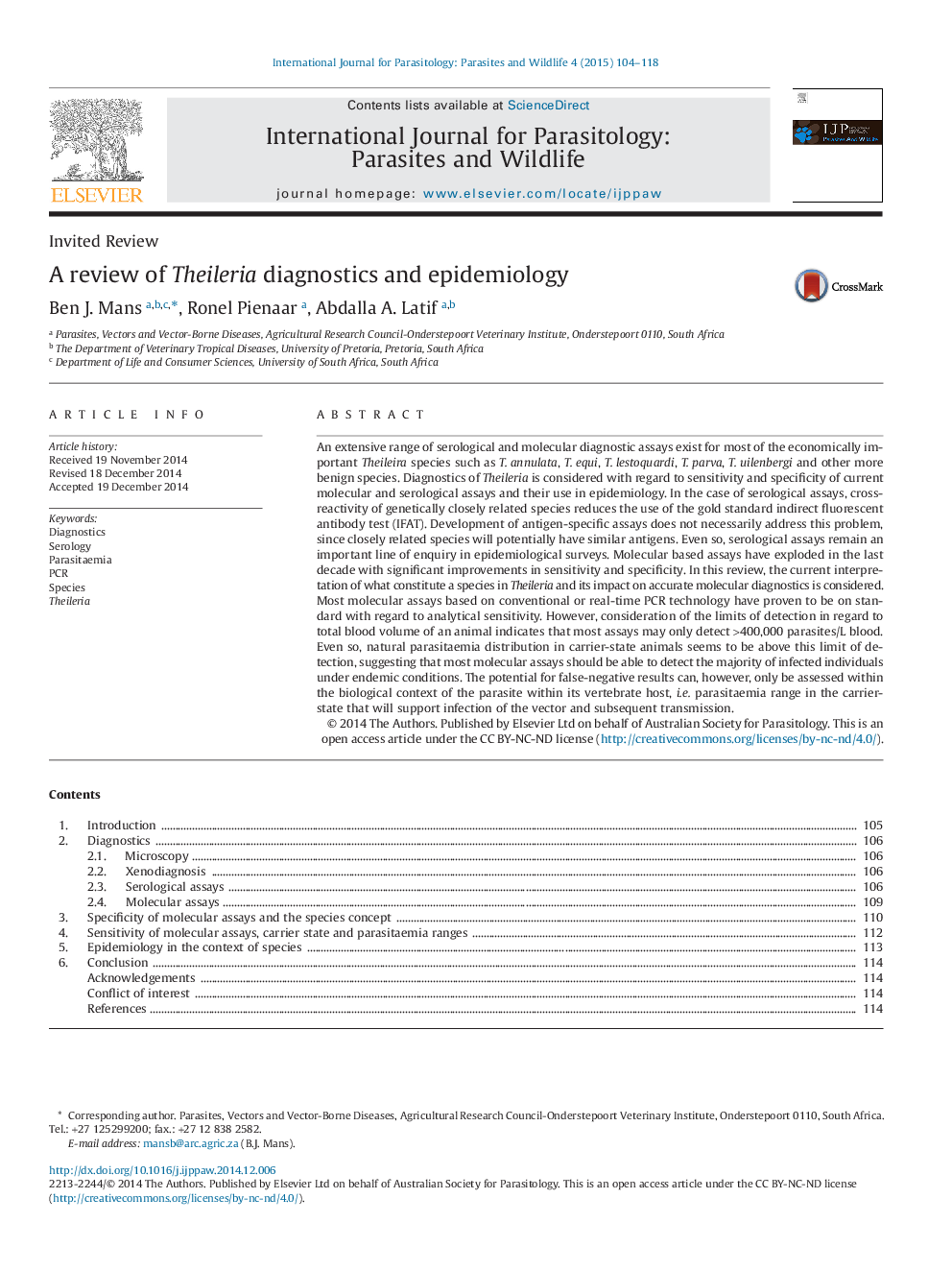 A review of Theileria diagnostics and epidemiology