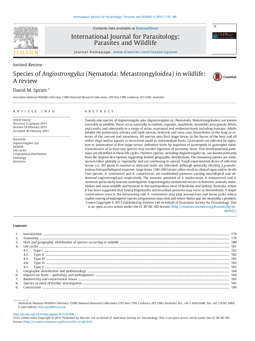 Species of Angiostrongylus (Nematoda: Metastrongyloidea) in wildlife: A review