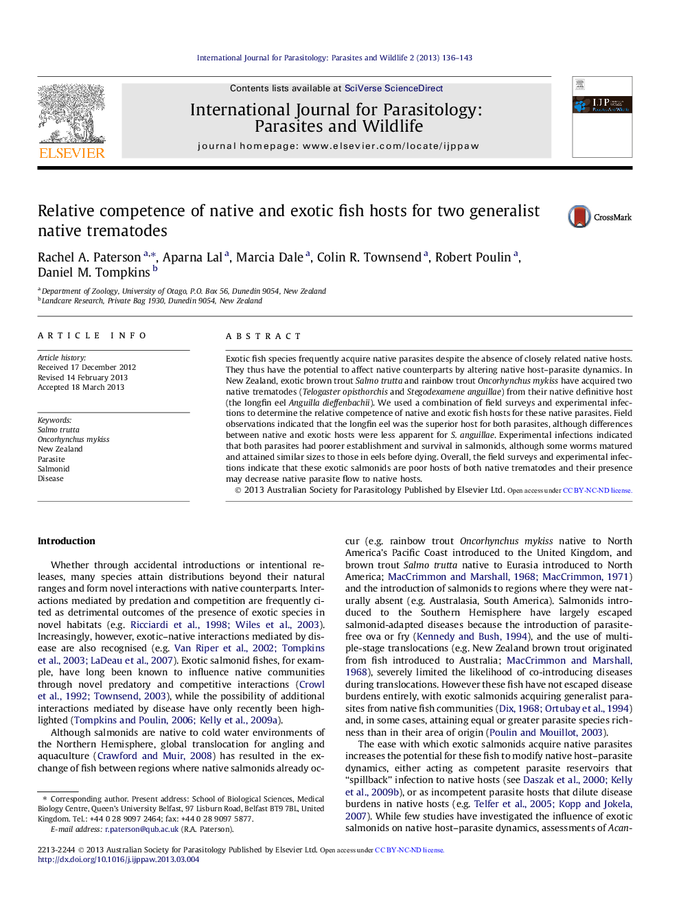 Relative competence of native and exotic fish hosts for two generalist native trematodes