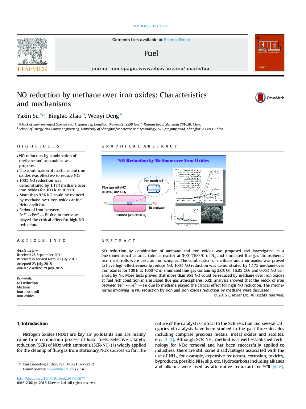 NO reduction by methane over iron oxides: Characteristics and mechanisms