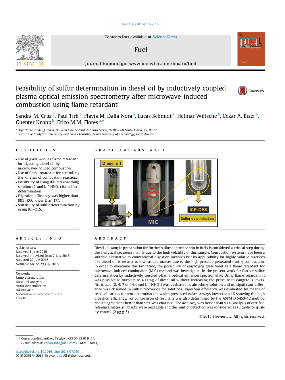 Feasibility of sulfur determination in diesel oil by inductively coupled plasma optical emission spectrometry after microwave-induced combustion using flame retardant