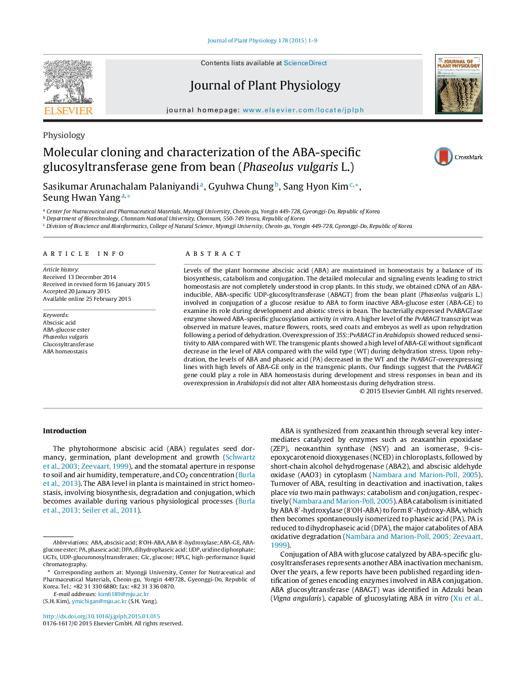 Molecular cloning and characterization of the ABA-specific glucosyltransferase gene from bean (Phaseolus vulgaris L.)