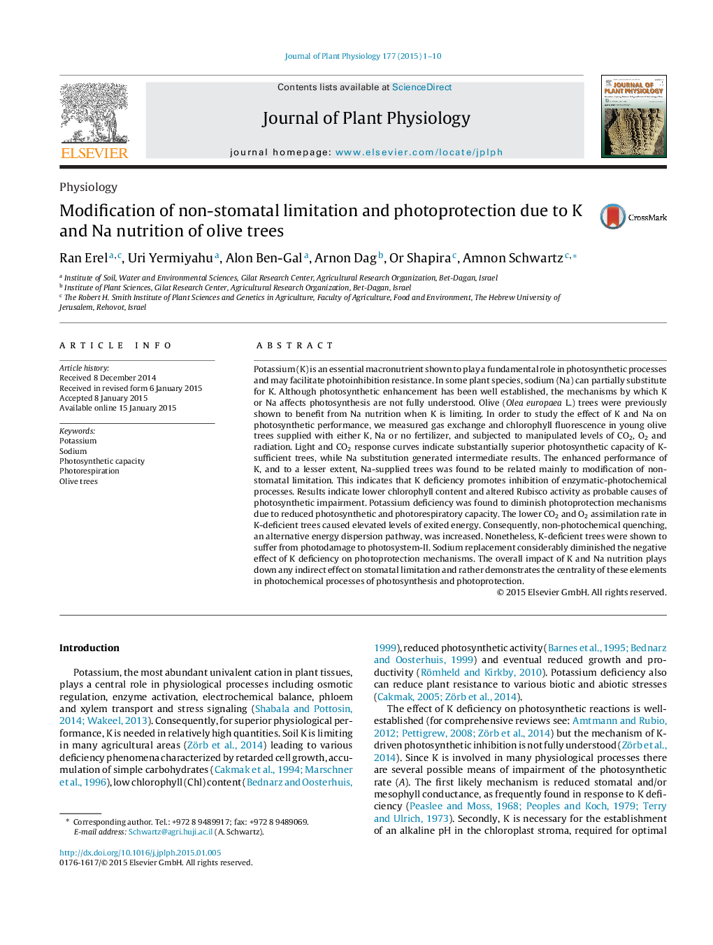 Modification of non-stomatal limitation and photoprotection due to K and Na nutrition of olive trees