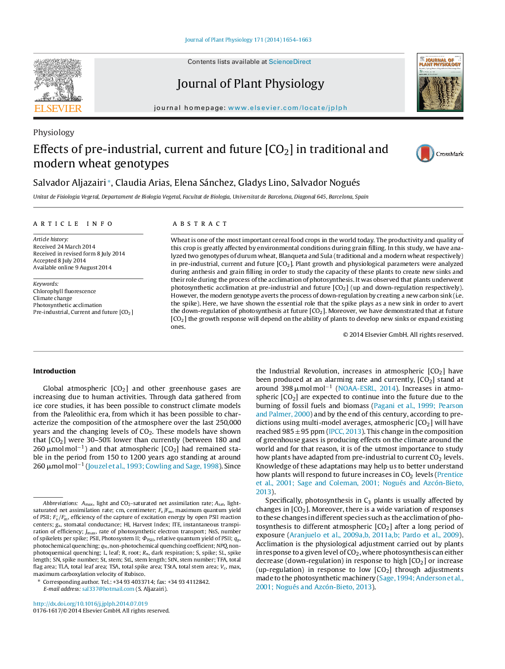 Effects of pre-industrial, current and future [CO2] in traditional and modern wheat genotypes