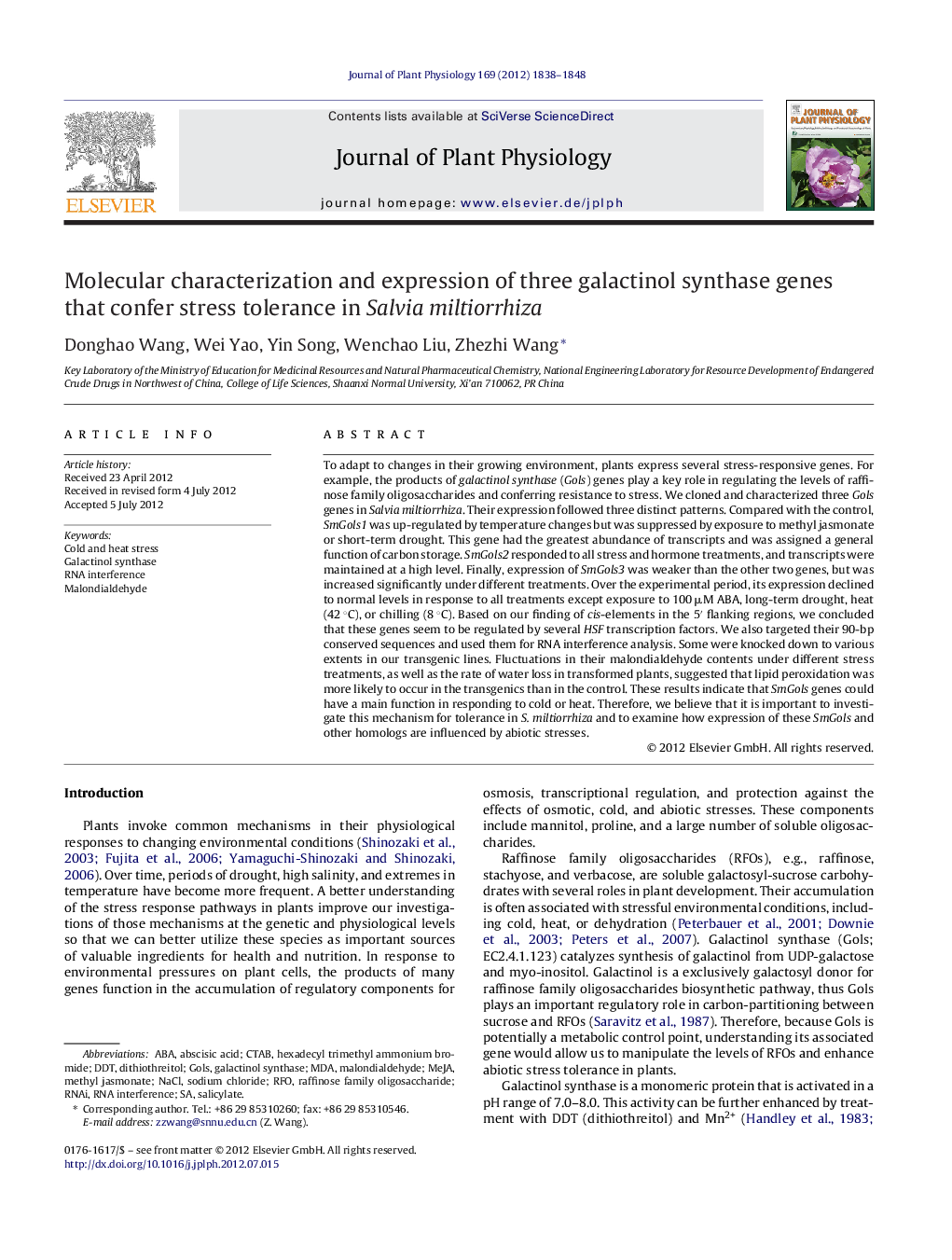 Molecular characterization and expression of three galactinol synthase genes that confer stress tolerance in Salvia miltiorrhiza