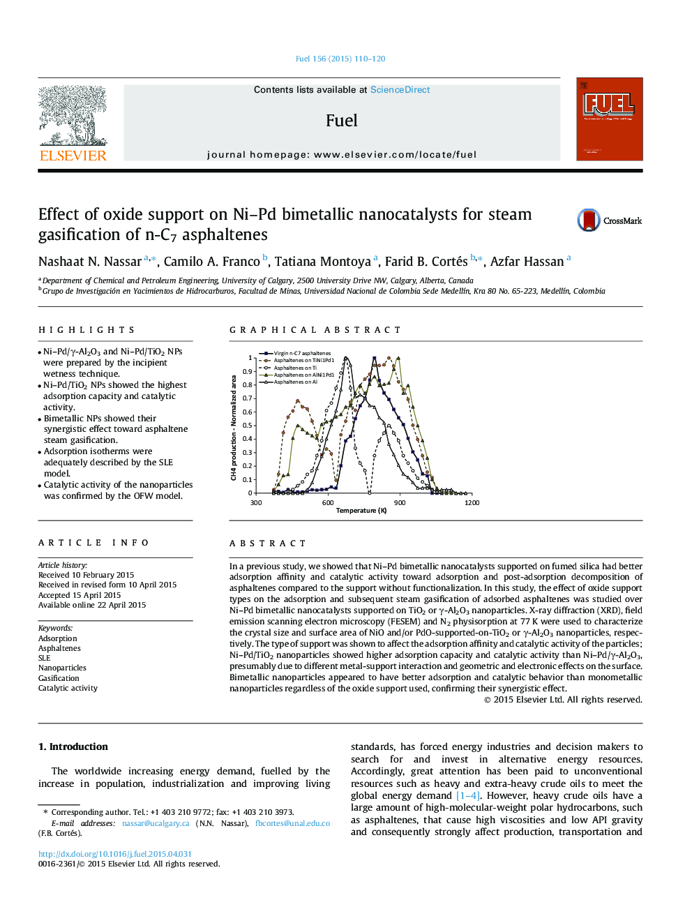 Effect of oxide support on Ni–Pd bimetallic nanocatalysts for steam gasification of n-C7 asphaltenes