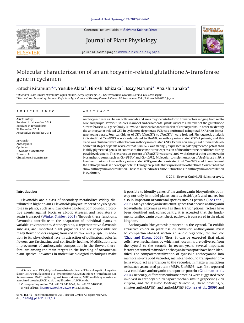 Molecular characterization of an anthocyanin-related glutathione S-transferase gene in cyclamen