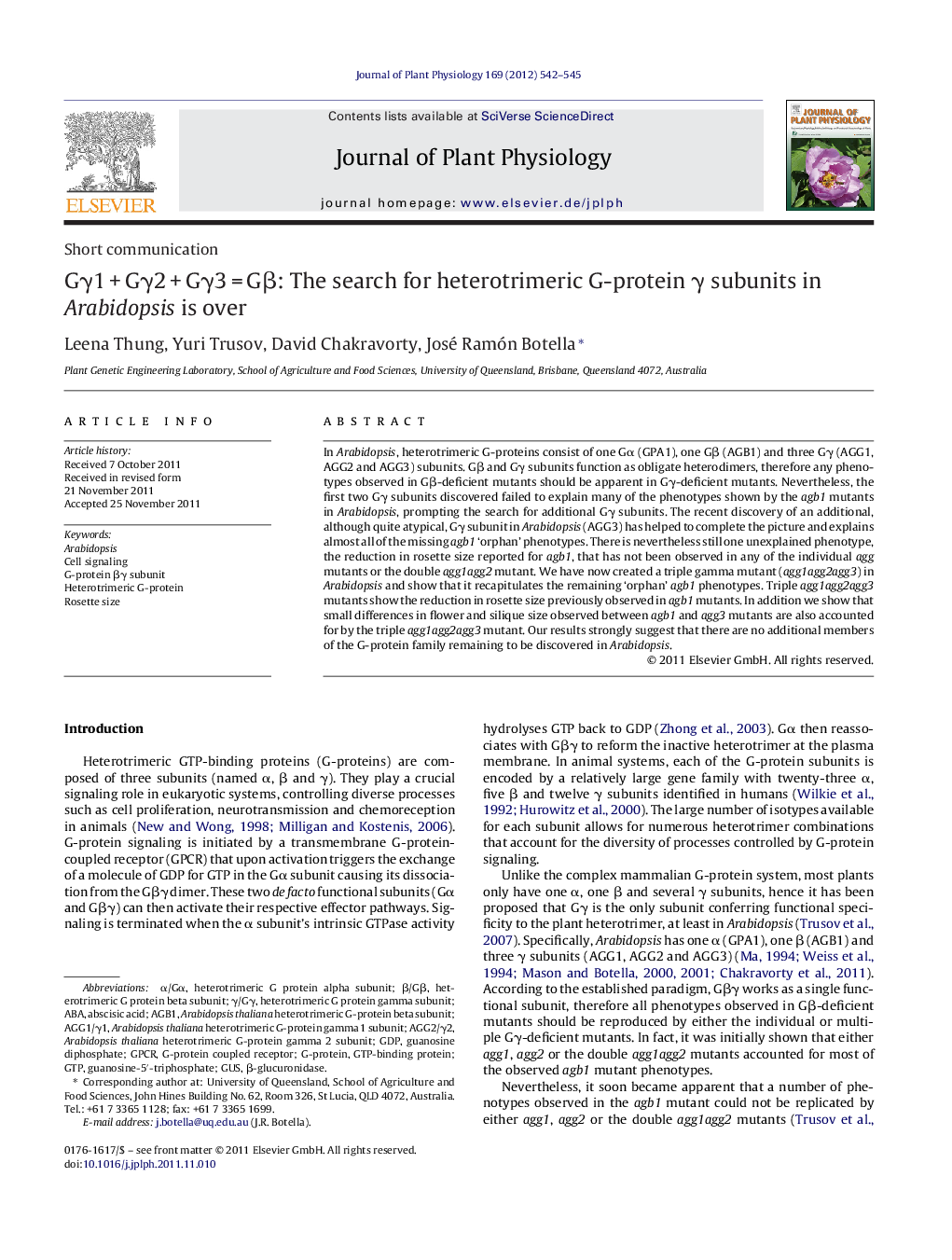 Gγ1 + Gγ2 + Gγ3 = Gβ: The search for heterotrimeric G-protein γ subunits in Arabidopsis is over