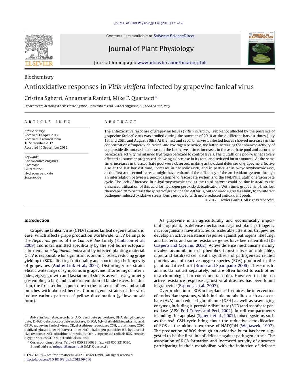 عکس صفحه اول مقاله: Antioxidative responses in Vitis vinifera infected by grapevine fanleaf virus Antioxidative responses in Vitis vinifera infected by grapevine fanleaf virus