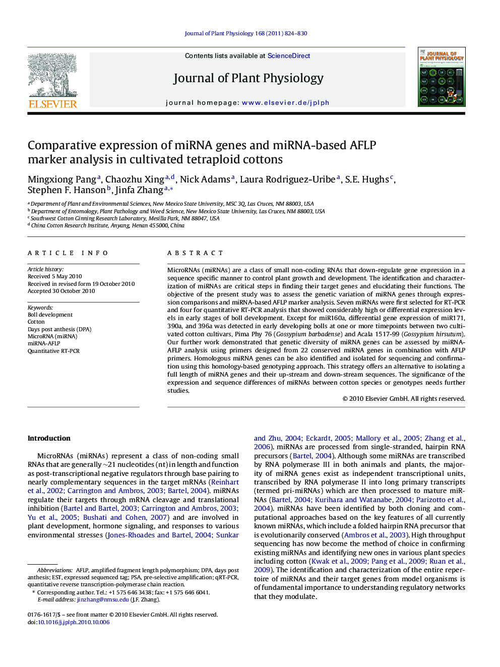 Comparative expression of miRNA genes and miRNA-based AFLP marker analysis in cultivated tetraploid cottons