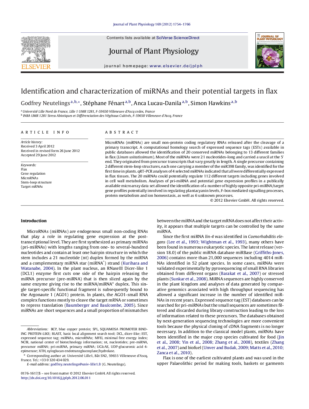 Identification and characterization of miRNAs and their potential targets in flax