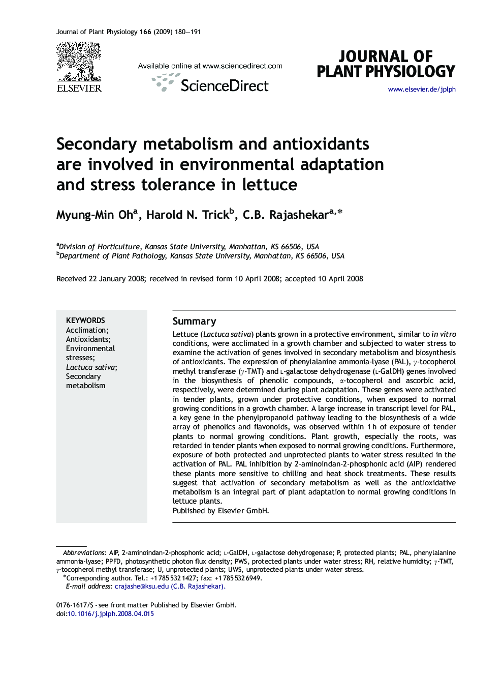 Secondary metabolism and antioxidants are involved in environmental adaptation and stress tolerance in lettuce