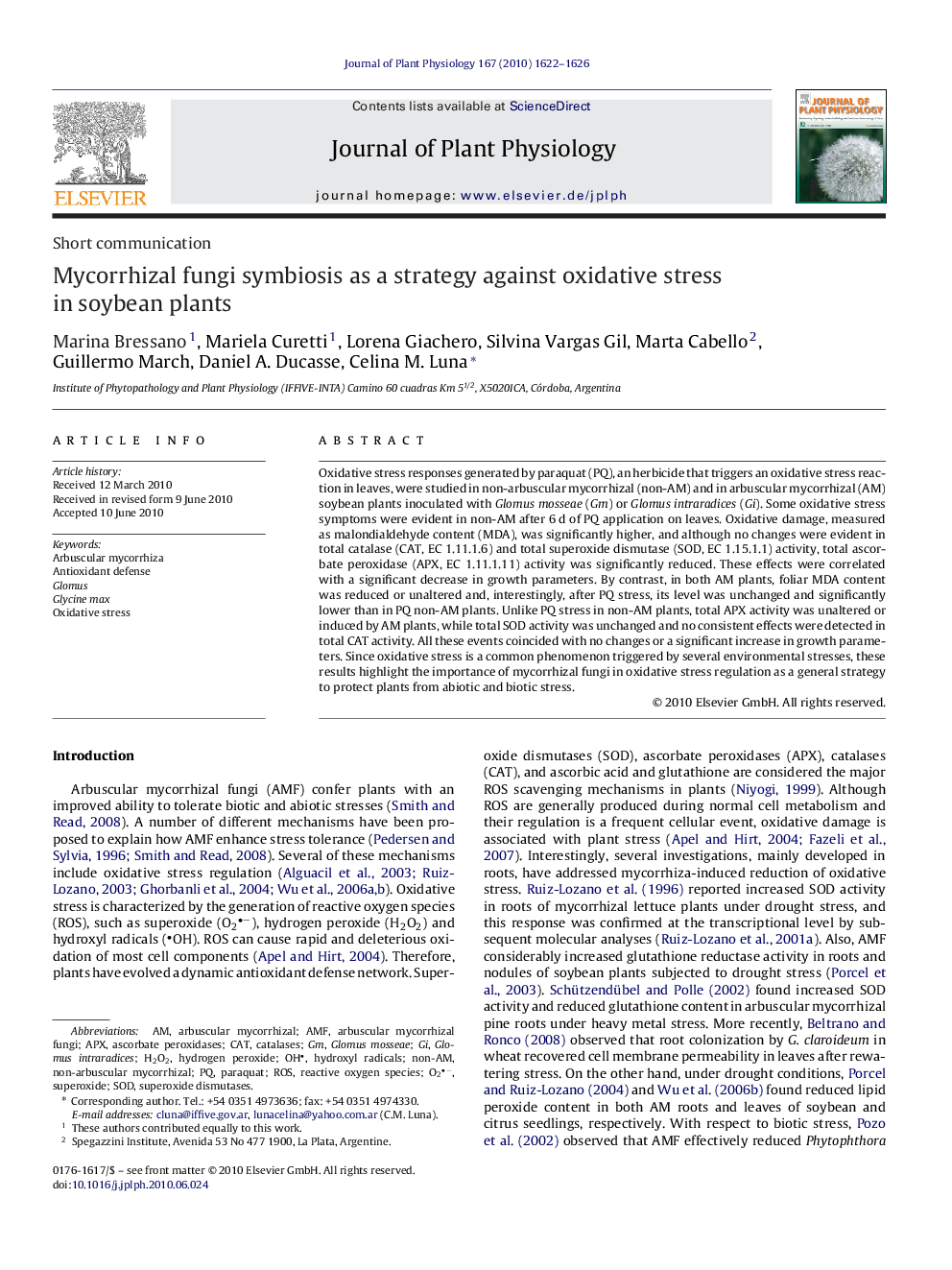 Mycorrhizal fungi symbiosis as a strategy against oxidative stress in soybean plants