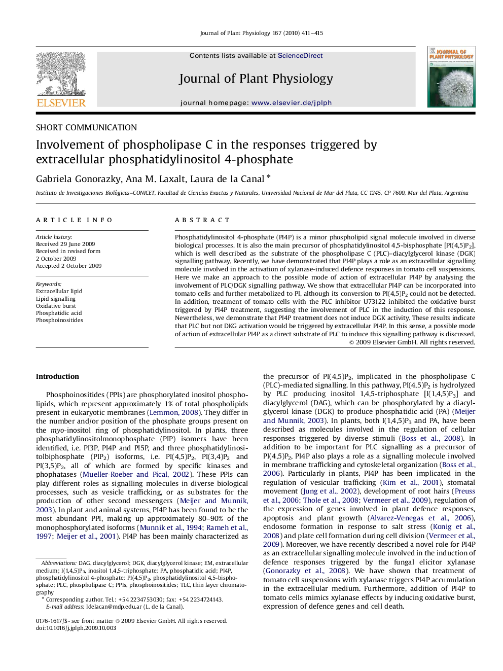 Involvement of phospholipase C in the responses triggered by extracellular phosphatidylinositol 4-phosphate