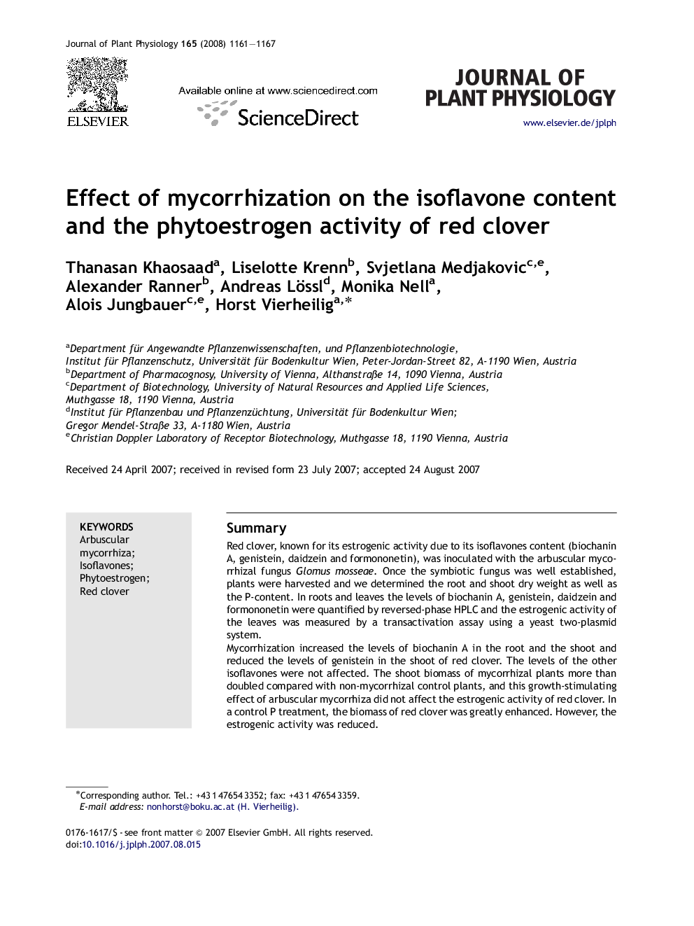 Effect of mycorrhization on the isoflavone content and the phytoestrogen activity of red clover