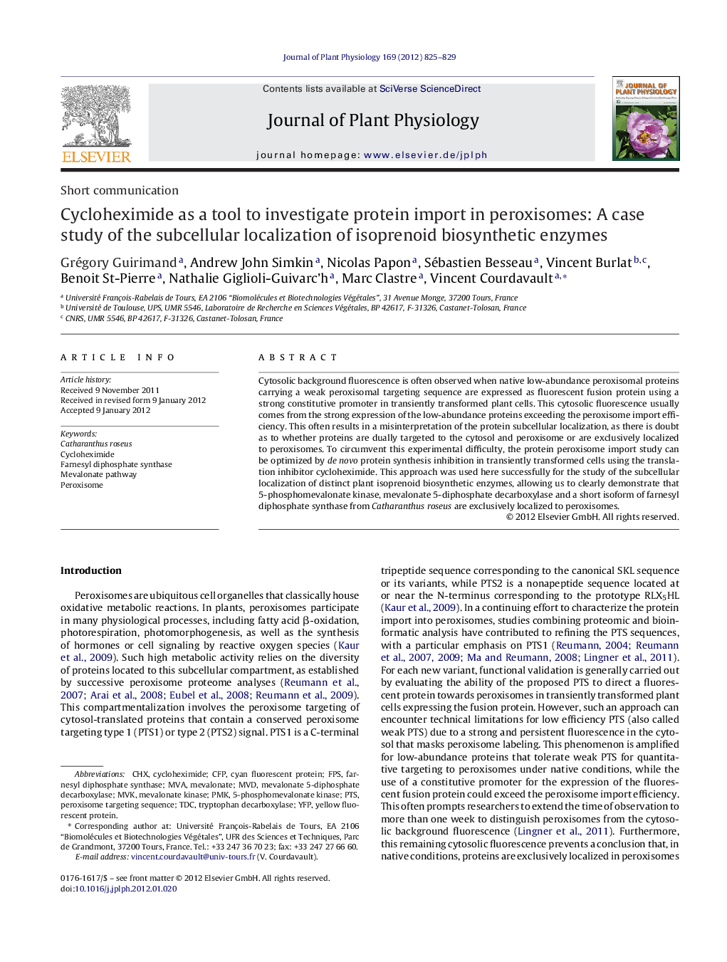 Cycloheximide as a tool to investigate protein import in peroxisomes: A case study of the subcellular localization of isoprenoid biosynthetic enzymes