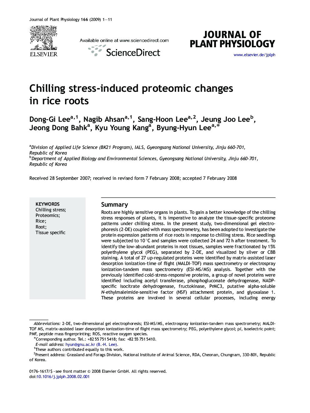 Chilling stress-induced proteomic changes in rice roots