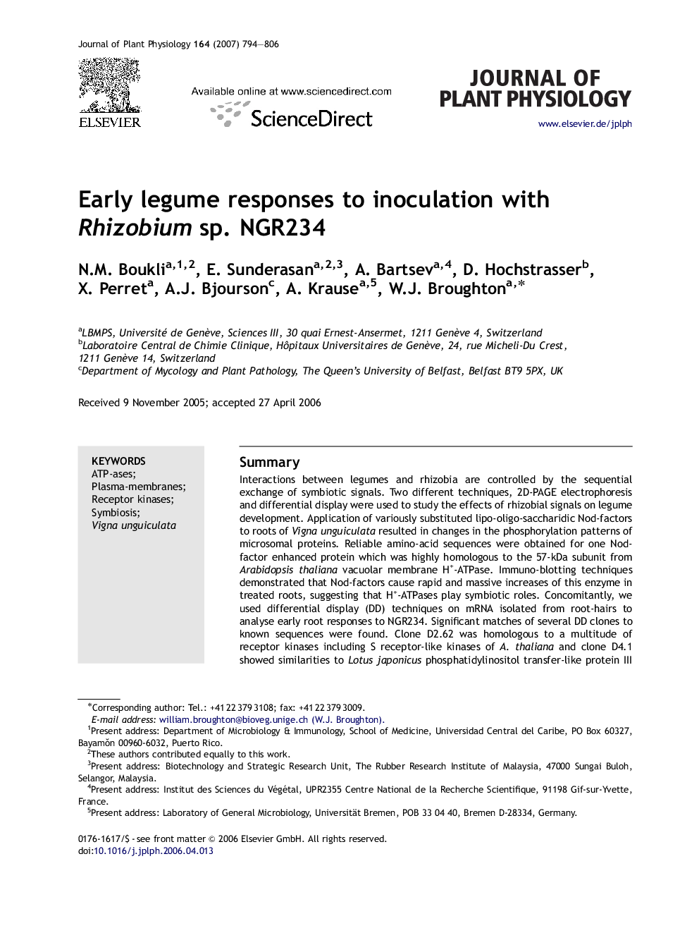 Early legume responses to inoculation with Rhizobium sp. NGR234