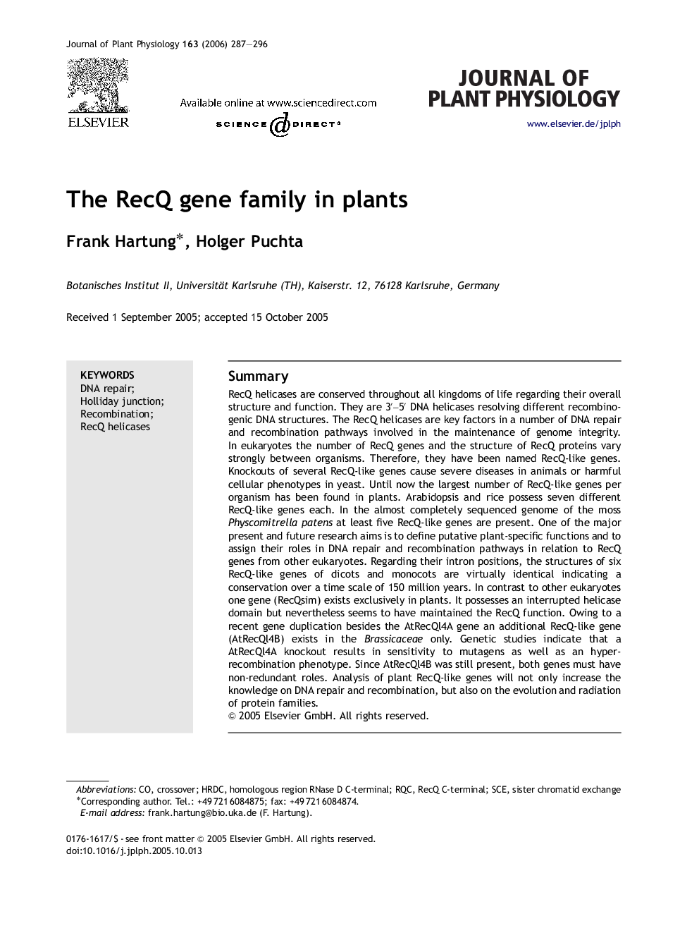 The RecQ gene family in plants